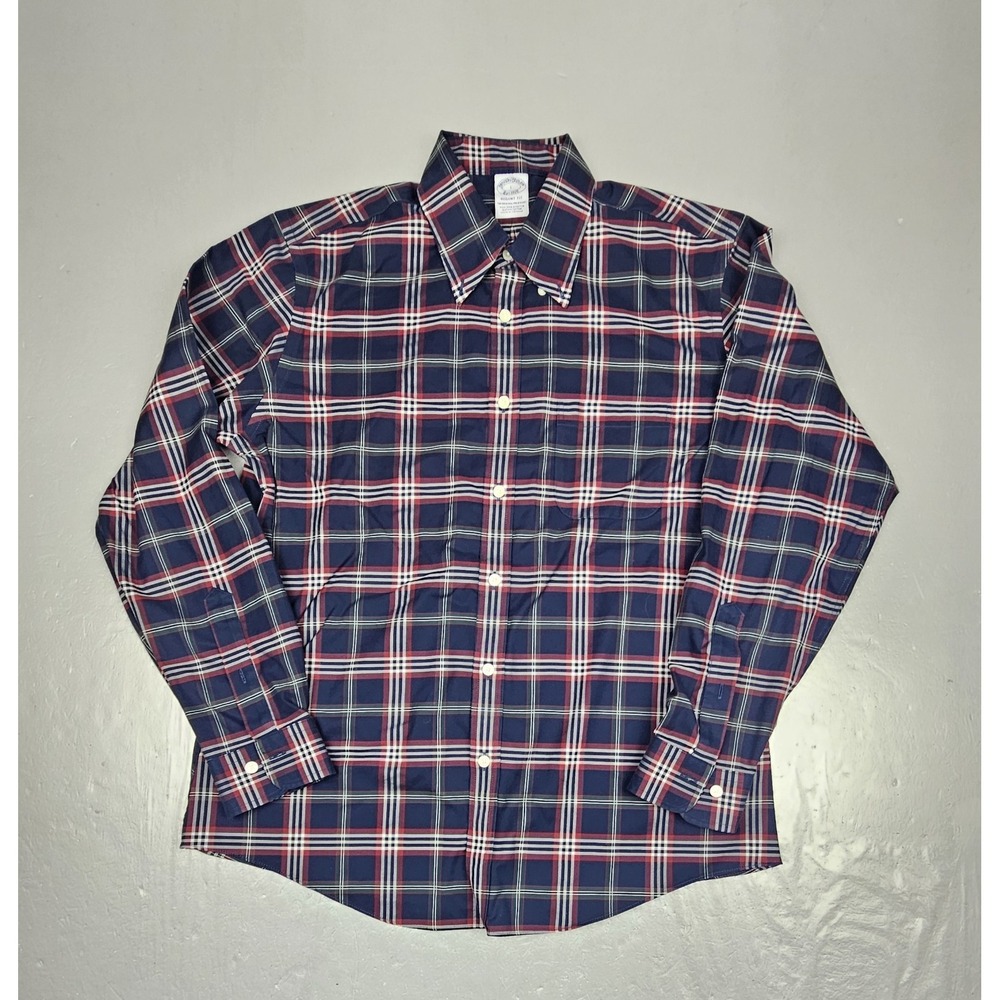 Brooks Brothers Regent Button Down Shirt Mens Large Plaid Non-Iron Pima Cotton